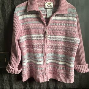 Vintage Tiara Sweater cardigan zipdown, pink cottagecore